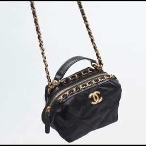 Chanel CLUTCH WITH CHAIN black Leather Nylon Metal